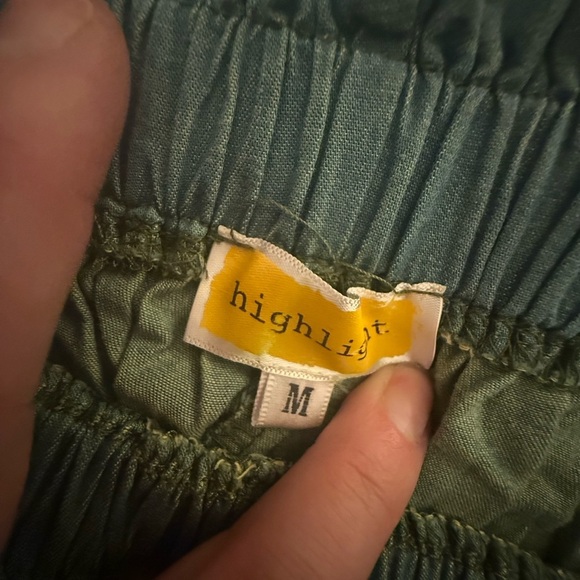 Highlight Sage Green Linen Paperbag Waist Cropped Wide-Leg Pants M - Picture 8 of 10